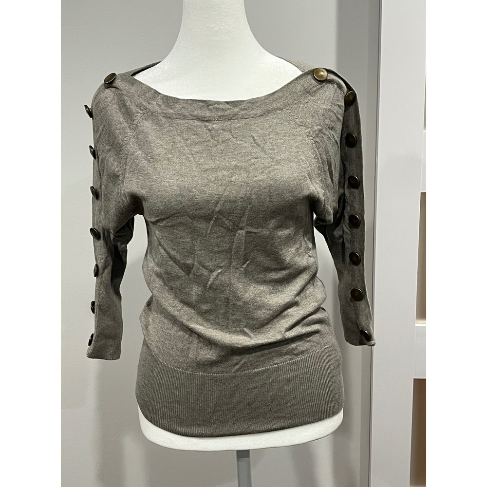 Warehouse Women's Gray Boat Neck 3/4 Sleeve Sweater Button Detail Size UK 8‎